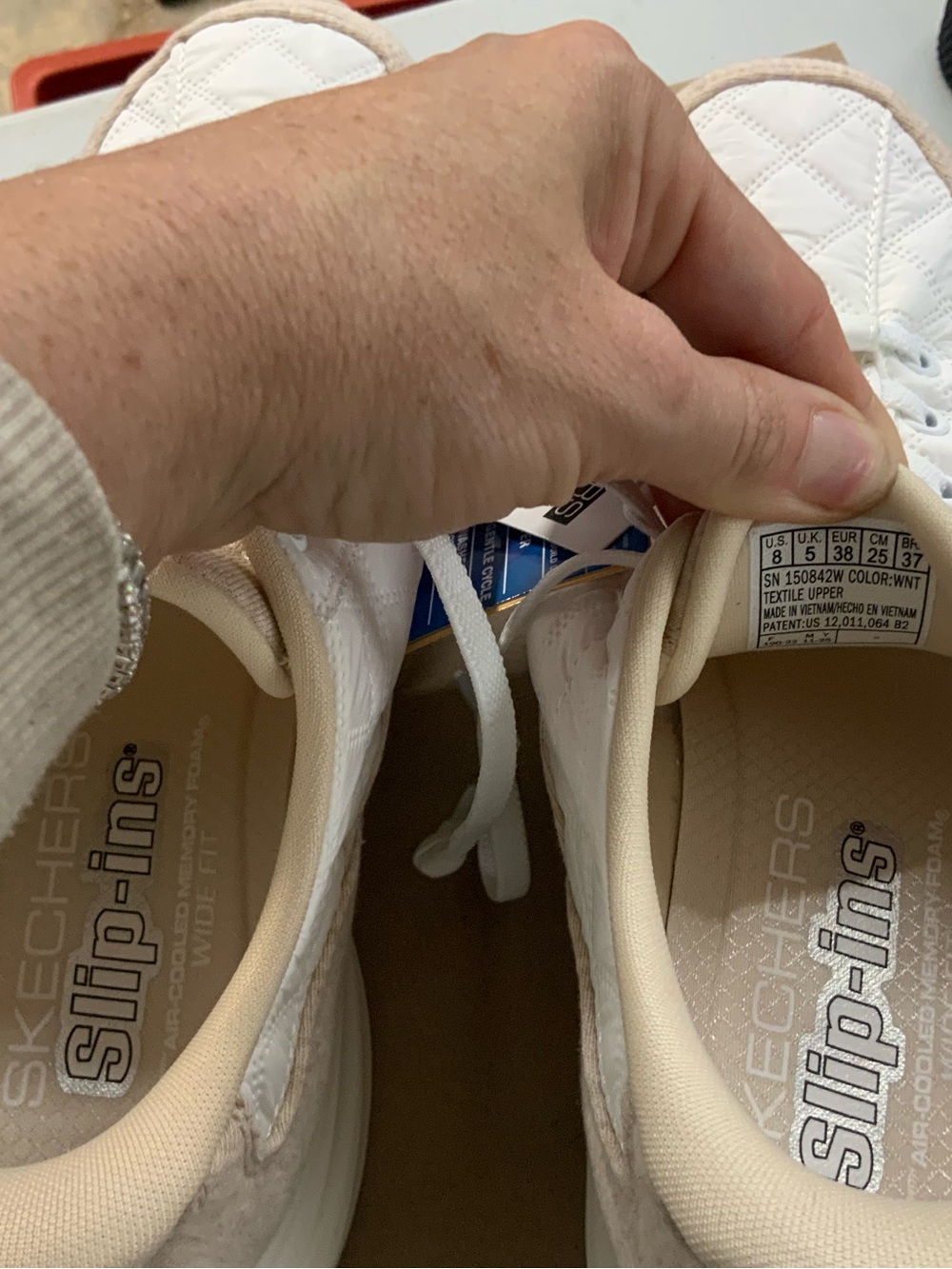 Skechers Women’s Quilted Cream & Tan Slip-In Comfort Sneakers - Picture 5 of 5